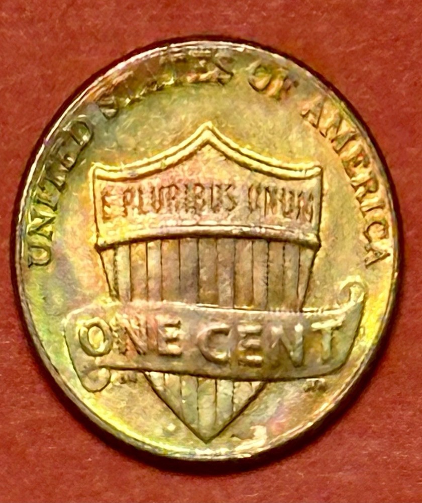 2021-D LINCOLN SHIELD 🛡️ CENT NICE RAINBOW COLORS AV-CIRCUL.#B4
