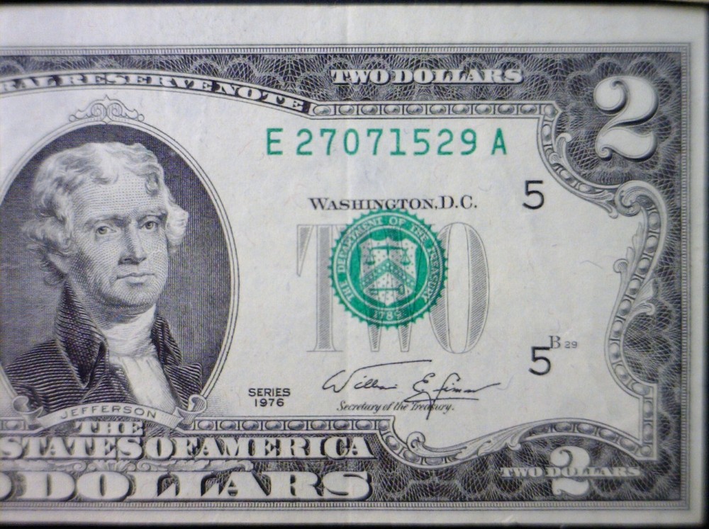 1976 $2 ERROR 3rd Print Shift BICENTENNIAL Note NICE AU Federal Reserve Currency