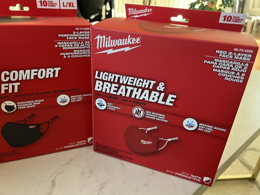 Milwaukee Face Mask 30 Pack. Black, Red, Grey 10 Pack Each