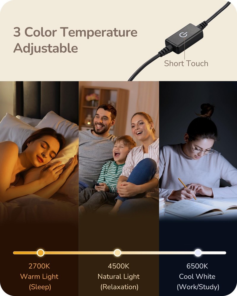 Upgraded LED Table Lamp, Stepless Dimmable Bedside Lamp with 3 Color Temperature