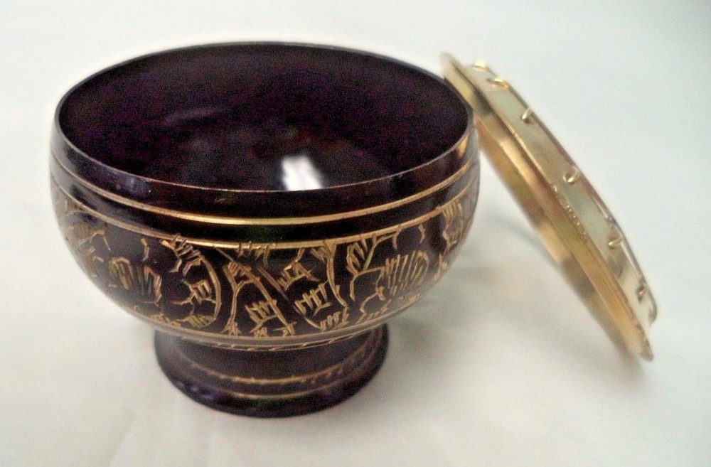 Small Decorated Brass Charcoal Screen Incense Burner: 3 Piece Set