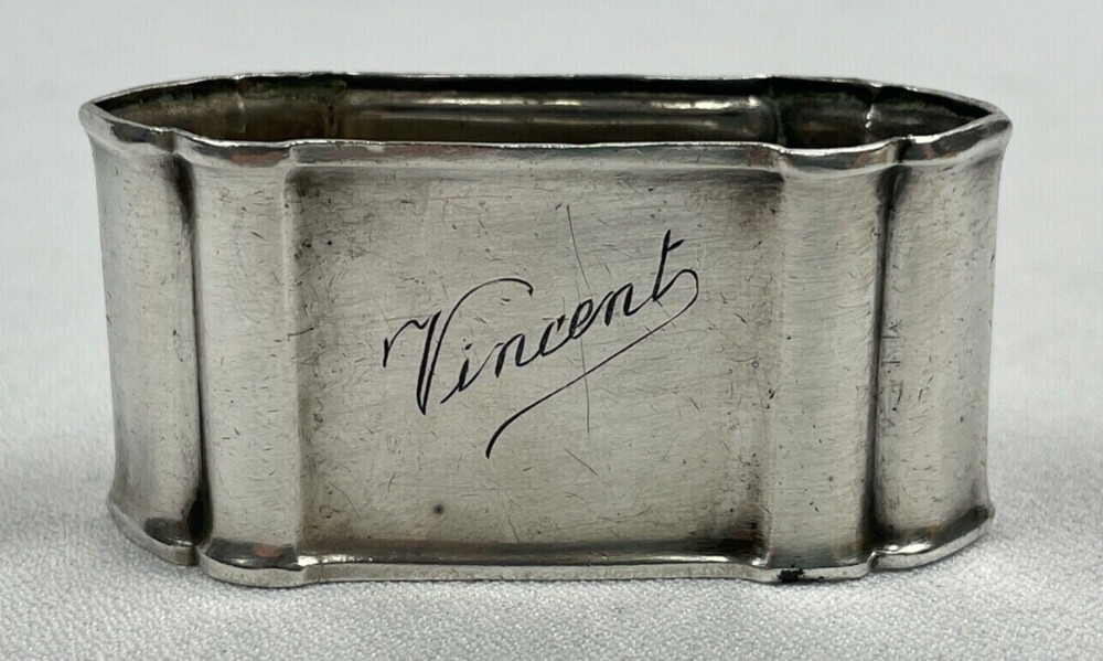 Antique German 800 Silver Napkin Ring "Vincent" name engraving