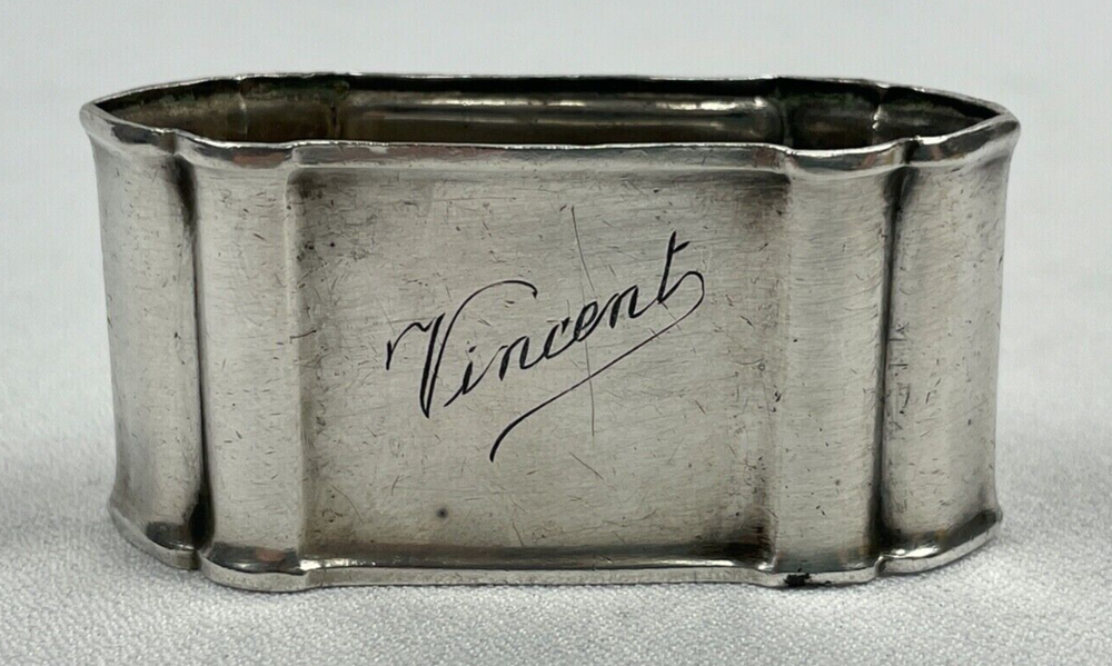 Antique German 800 Silver Napkin Ring "Vincent" name engraving