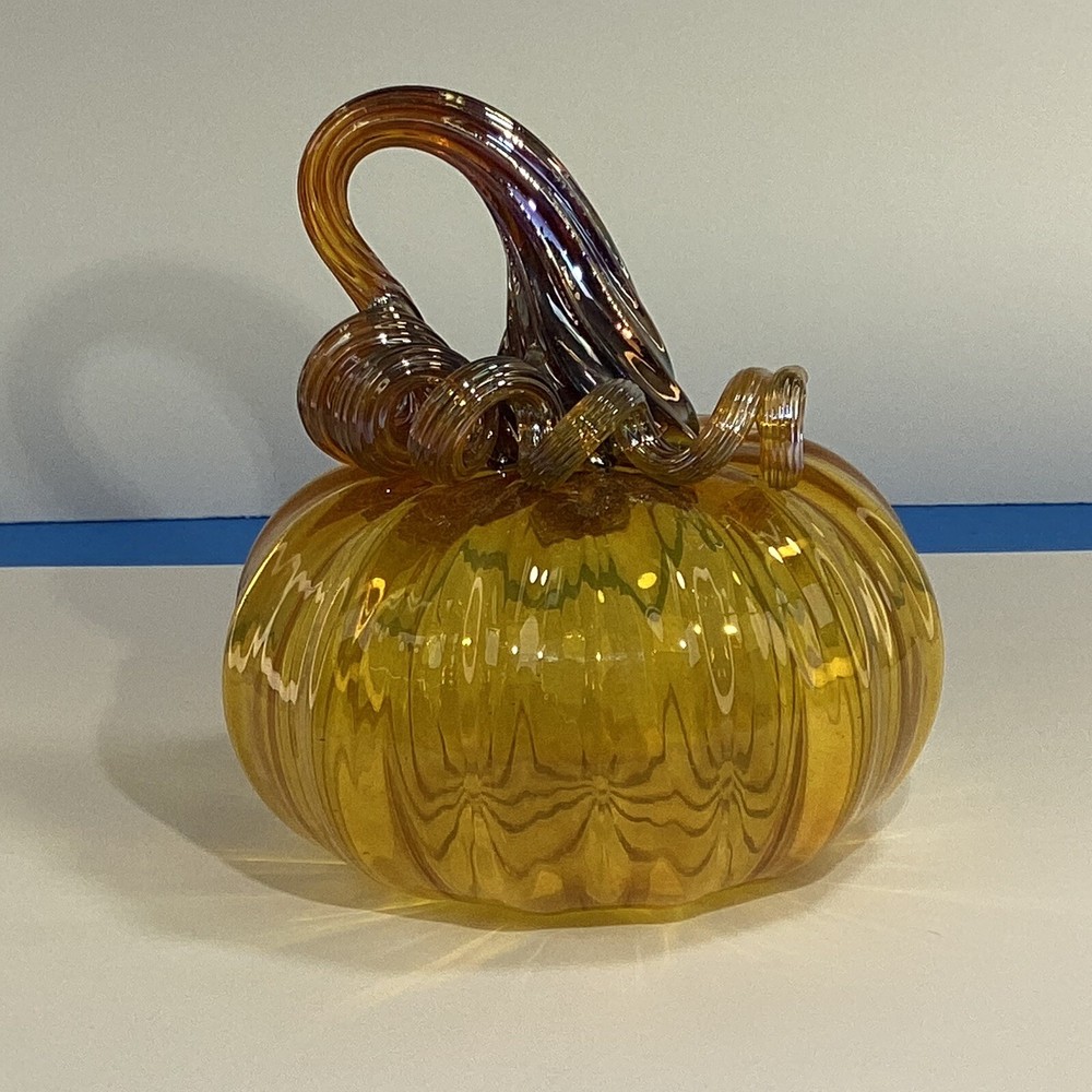 Handblown Amber art class studio crafted pumpkin