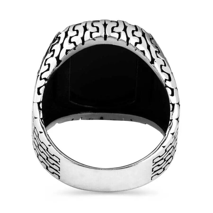 Cushion Shape Gemstone Black Onyx Solid Men's Ring 925 Sterling Silver