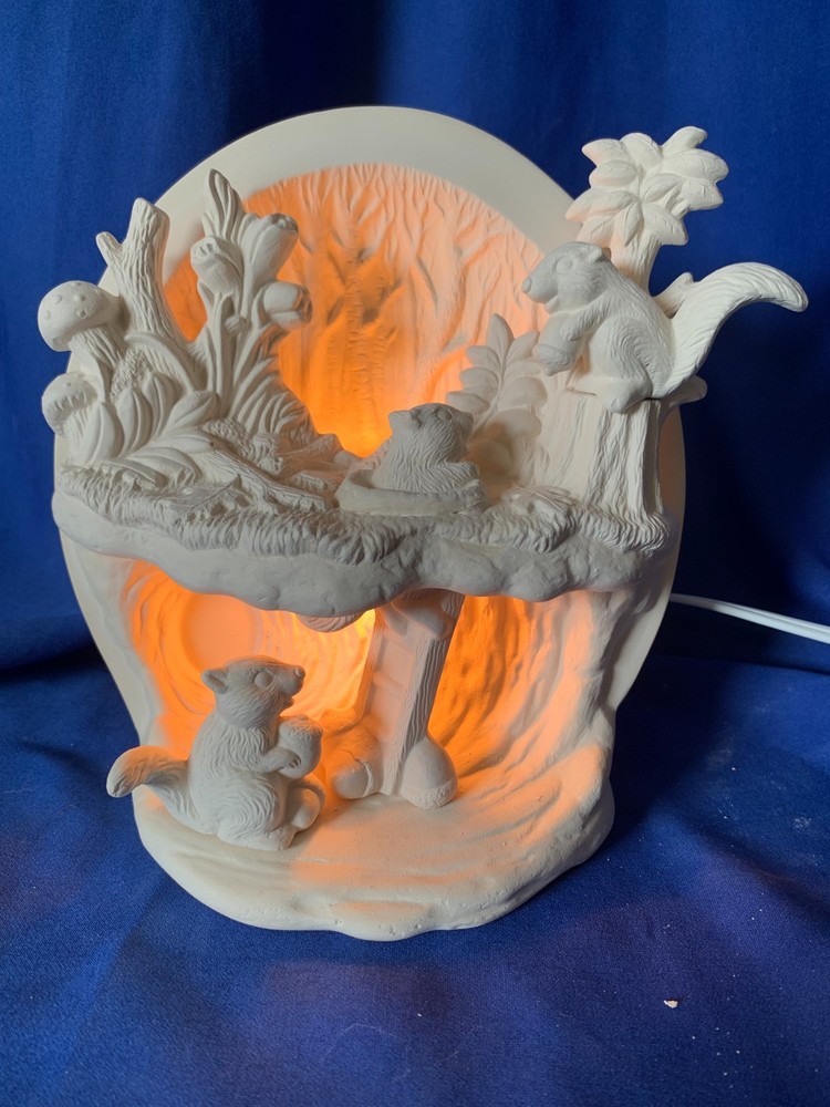 Fall Burrow Squirrel Scene w/ light kit ceramic bisque