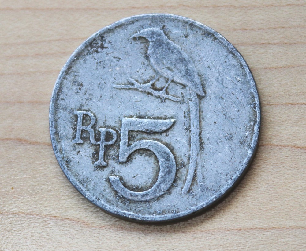 1970 Indonesia 5 Rupiah Black Drongo Bird