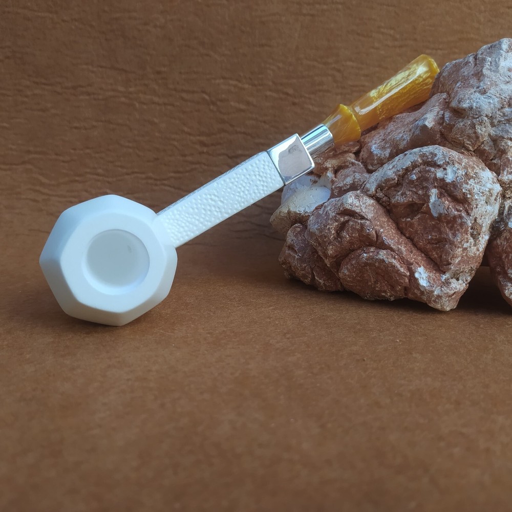 Private Design Meerschaum Pipe Silver Spigot Stem with Fitted Case