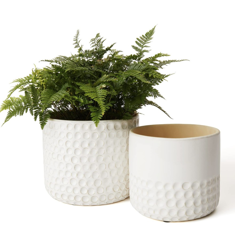 Ceramic Planter Flower Plant Pots- 6.7+5.5 Inch Concave Dot Patterned Cylinde...