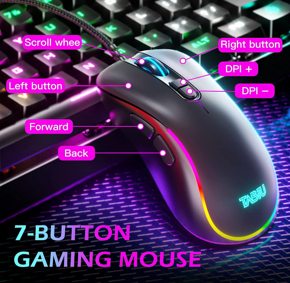 Gaming Keyboard and Mouse Combo, RGB Backlit Computer Keyboard and Gaming