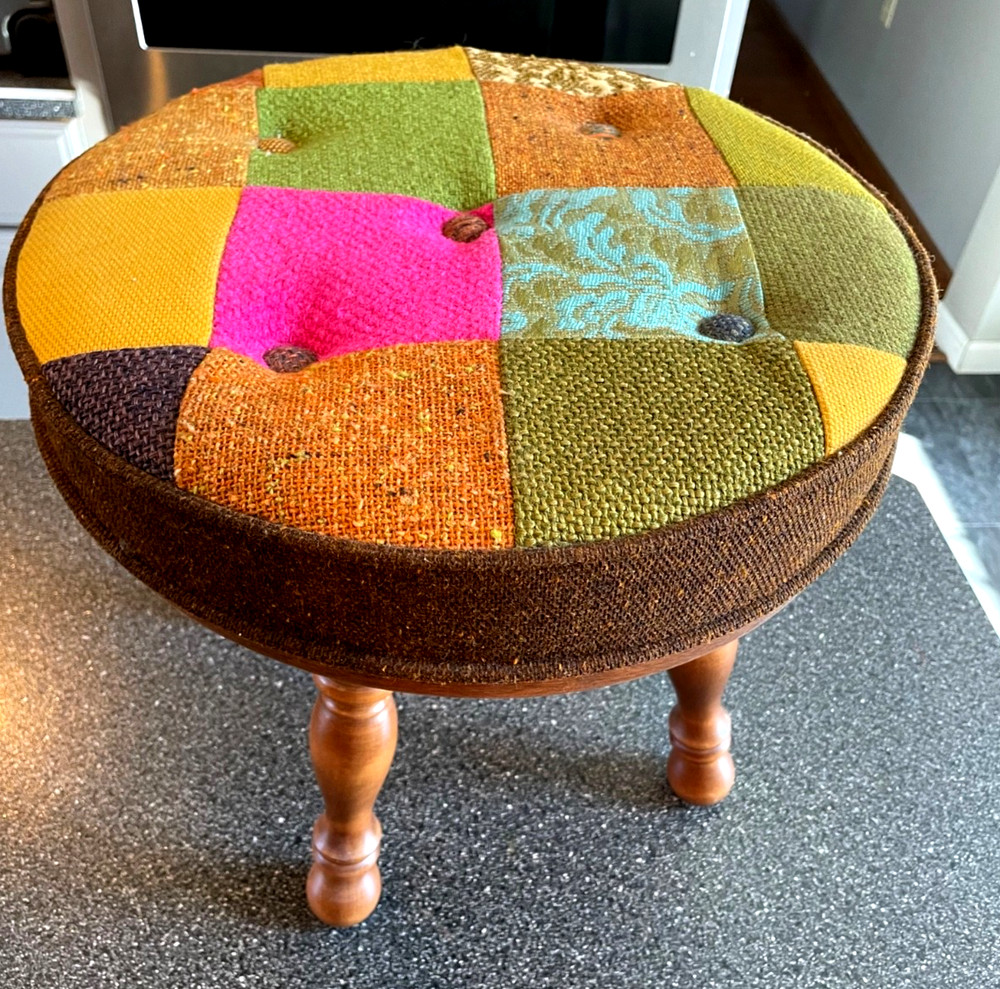 Vintage MCM Tapestry wool foot stool