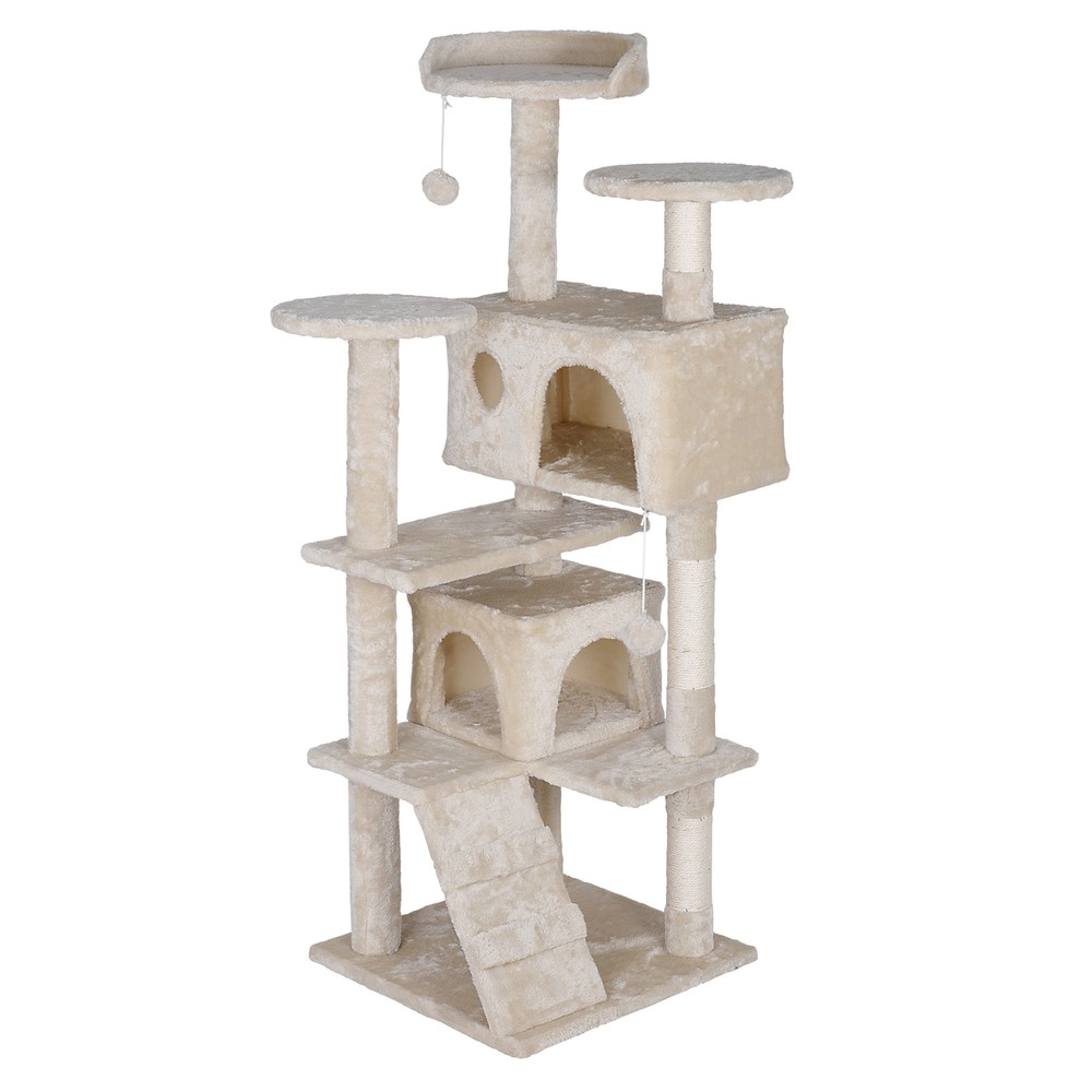 55 Inch Cat Tree Multi Level Tower Condo Activity Center Scrathching Post Beige