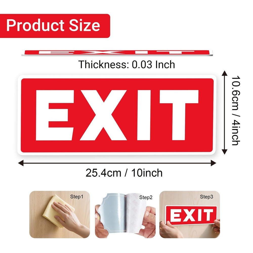 Exit Sign Stickers Red – 2 Pack 10x4 Inch –Vinyl, Laminated for UV,