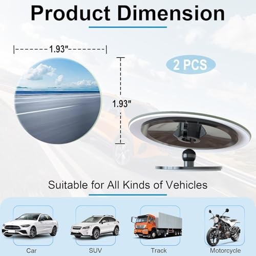 Blind Spot Mirrors 2 Pack, Frameless Side Mirror Blindspot Convex HD Round-2pcs