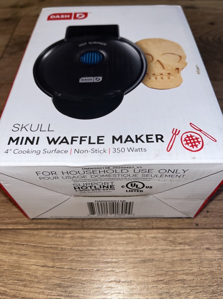 DASH Skull Shape Mini Waffle Maker Non-Stick Black NIB