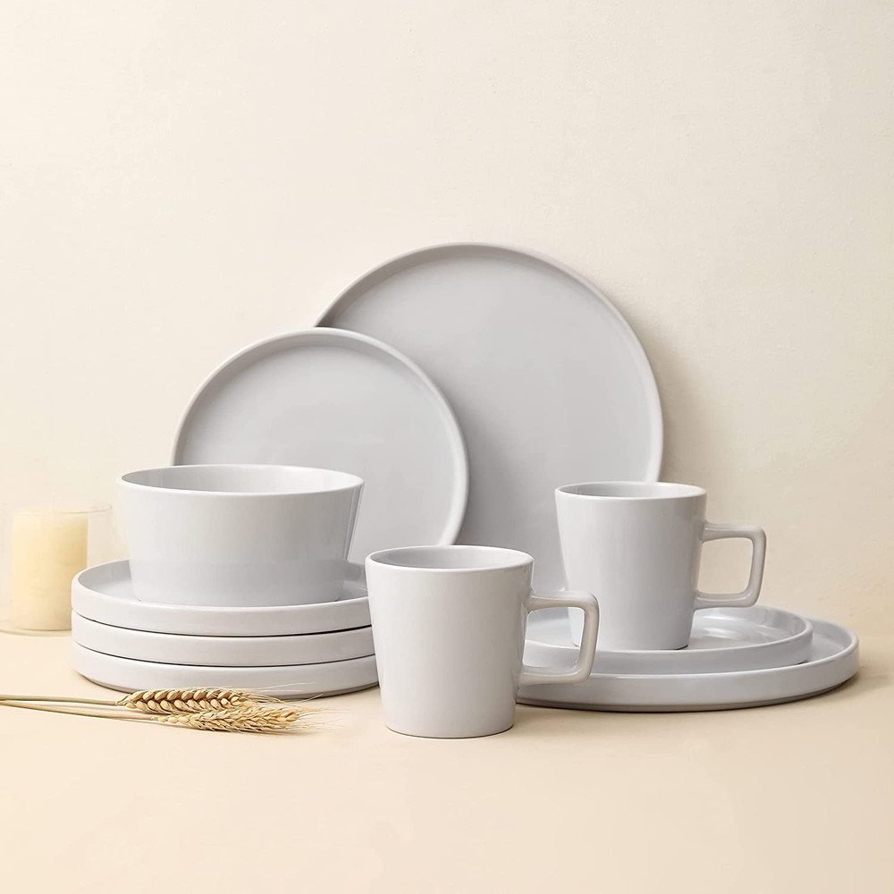 Celina 16-Piece Modern Stoneware Dinnerware Set for 4 - Glossy White Finish