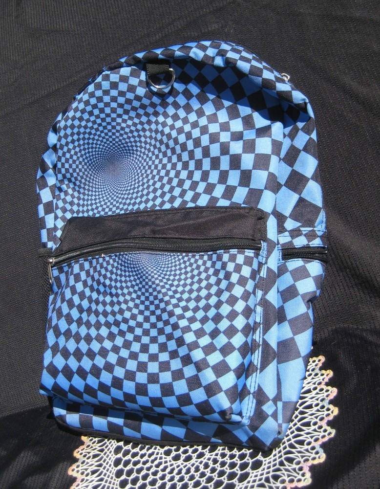 STARPOINT Psychedelic Black & Blue Checkered School BACKPACK Knapsack Book Bag