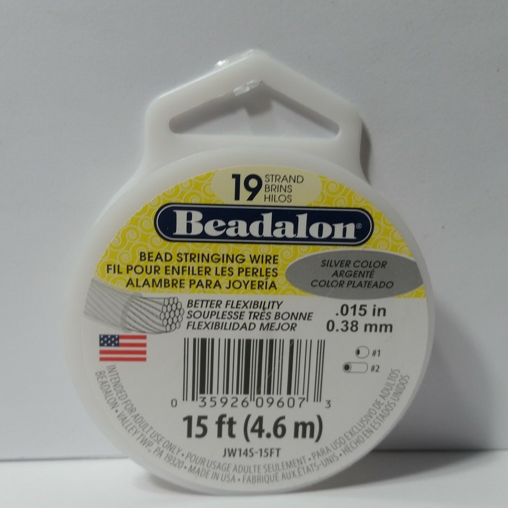 Beadalon Bead Stringing Wire Silver Color 19 Strand 0.38mm 15'