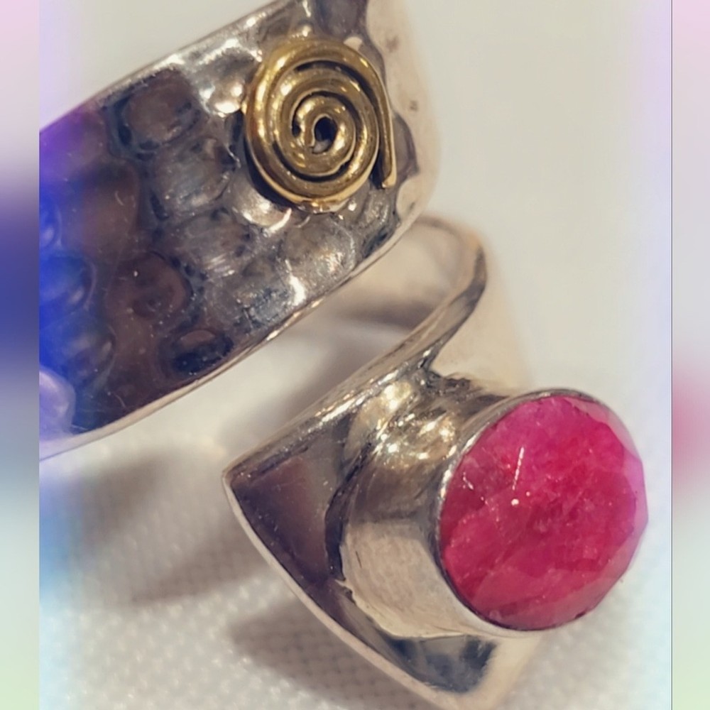 Faceted Ruby Free Size Adjustable Sterling Silver Gemstone Ring