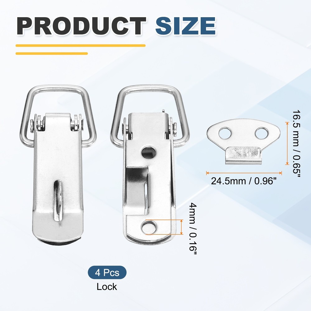 4 Pcs 0.65 Inch Cold-rolled Steel Spring Loaded Toggle Latch with Lock, Silver