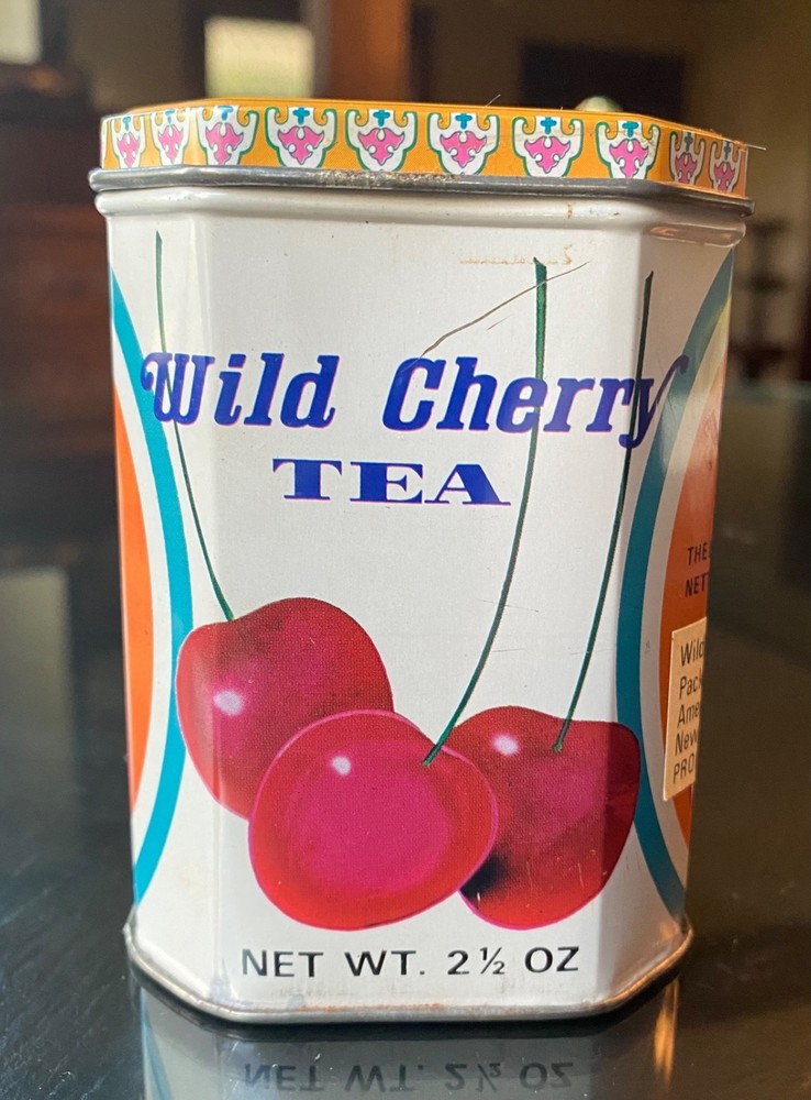 Empty Vintage Wild Cherry Tea Tin Empty 4" Tall
