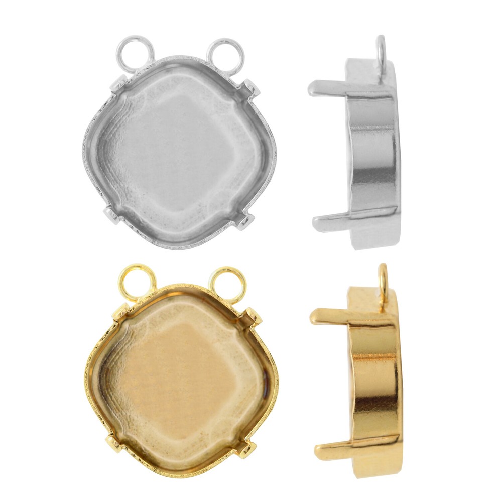 Brass Bail/Base with 2 Loops for Embedding Square Cushion Shape Crystals 18mm