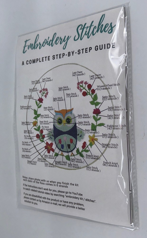Embroidery Stitches A Complete Step-By- Step Guide Kit: Owl Preprinted W/ Thread