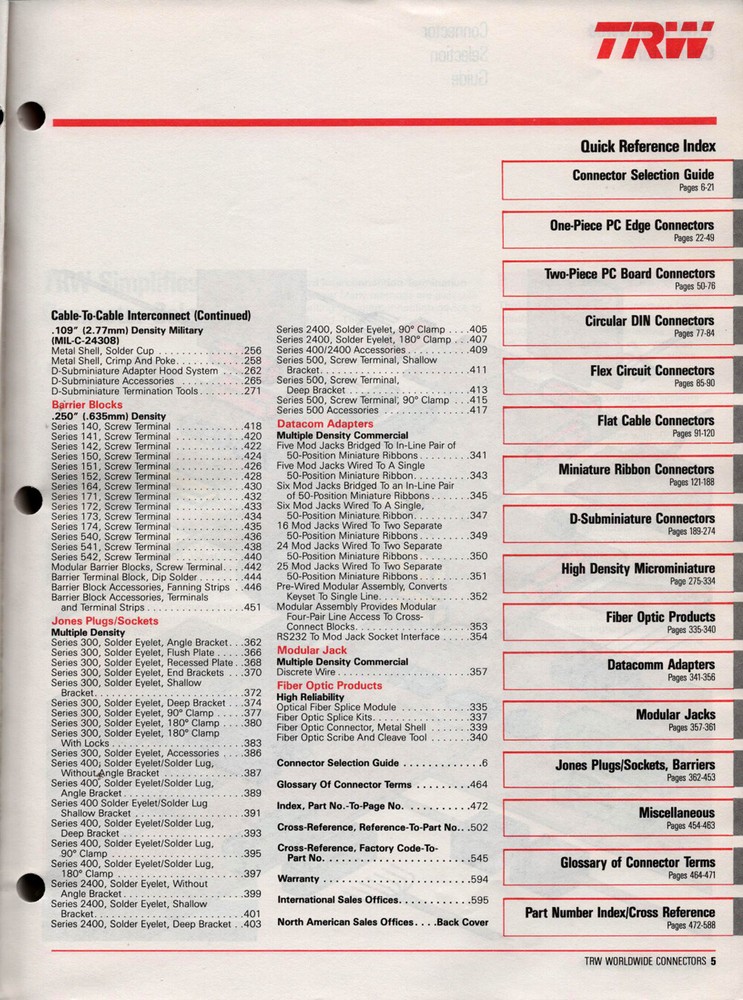 TRW WORDWIDE CONNECTOR RESOURCE CATALOG 1986