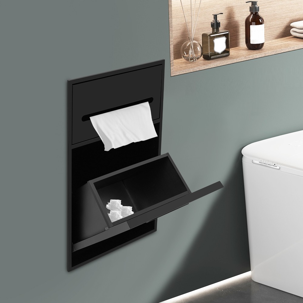Recessed Wall-Mounted Trash Can with Tilt-Out Design for Space Saving