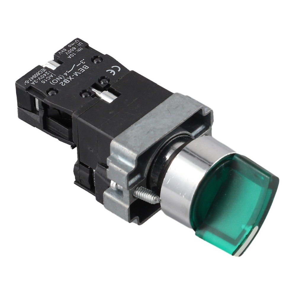 22MM 220V Rotary Switch with Green LED Light Self Locking ON OFF Knob Button