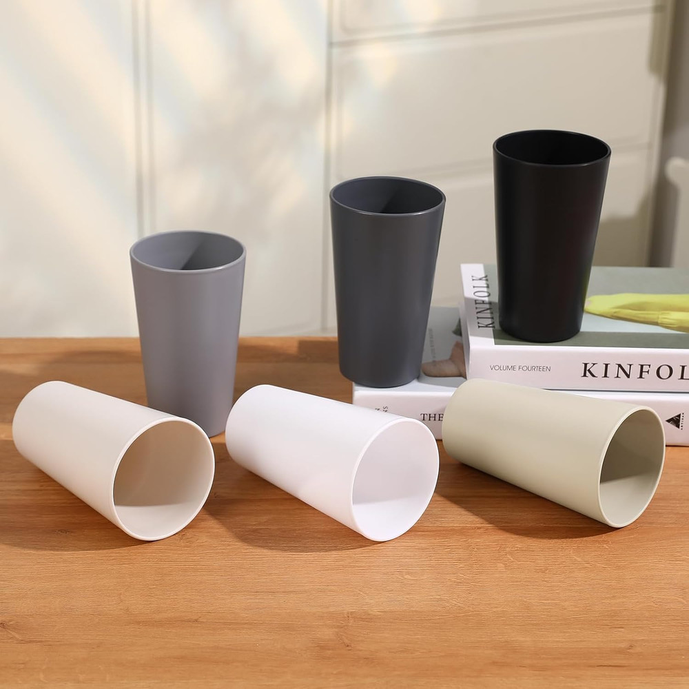 24 Pcs Unbreakable Plastic Cups Set, 20 Oz Reusable Plastic Cups, Stackable Wate