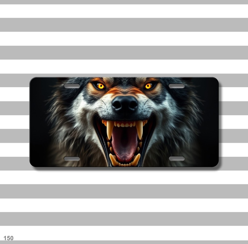 Striking Wolf License Plate Fierce Expression Personalized Car Tag Unique Gift