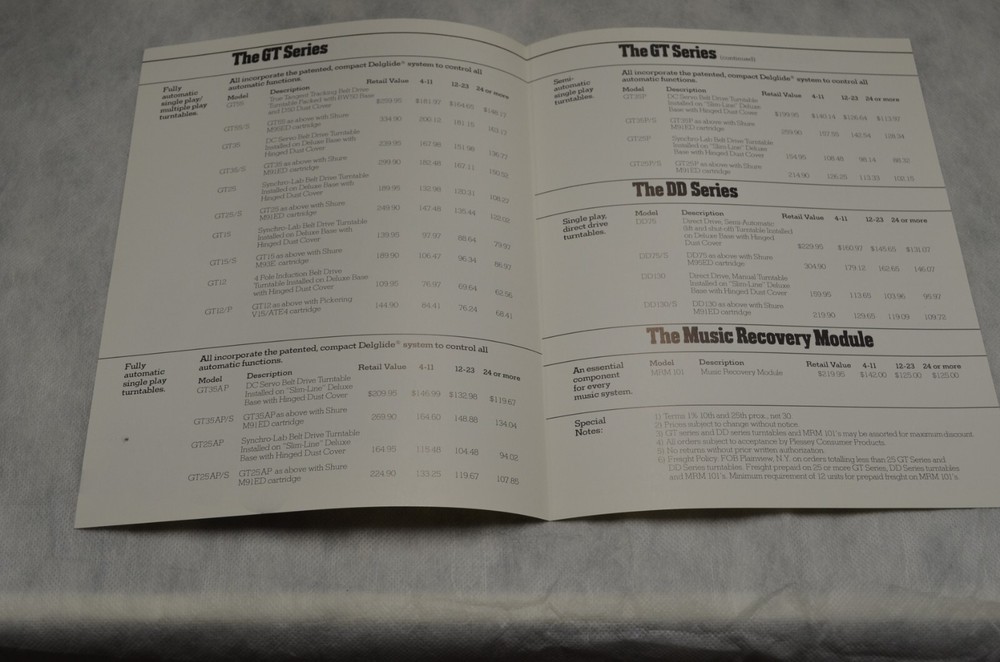 10 Data Sheets/Foldouts- Garrard &1 Foldout- Ferrograph. England. 1970s. Mint-