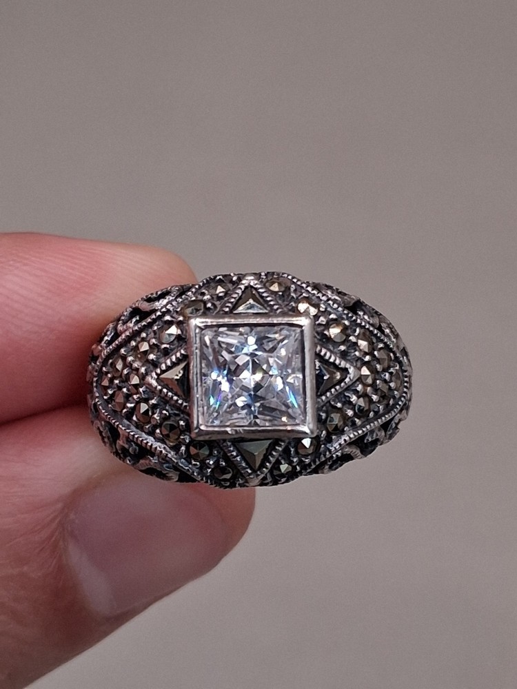 Judith Jack Sterling Silver Marcasite Crystal Ring Size 5.5