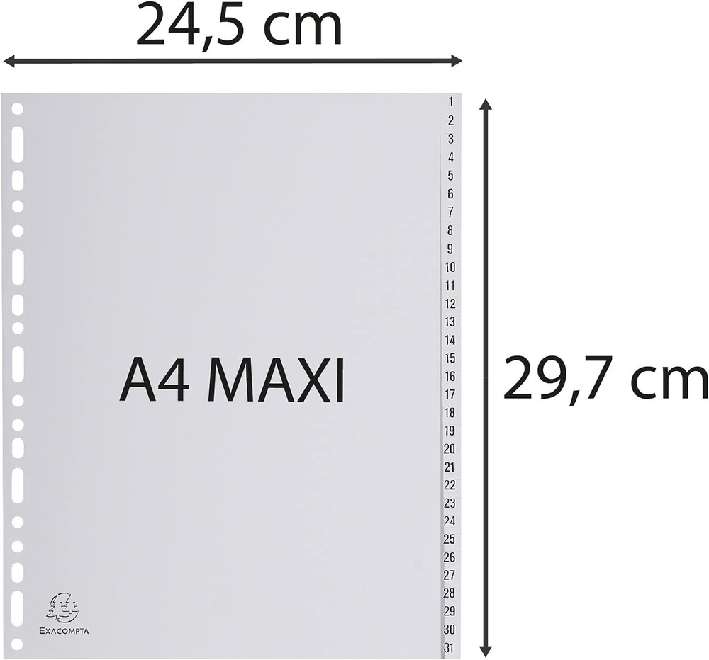 Exacompta - Ref 2931E - PP Printed Indices - For Use With A4+ Documents, 0.1mm P