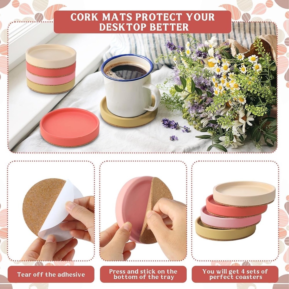 Hushee Ceramic Absorbent Coaster Set of 4 Stackable Round Drink Multi Colors