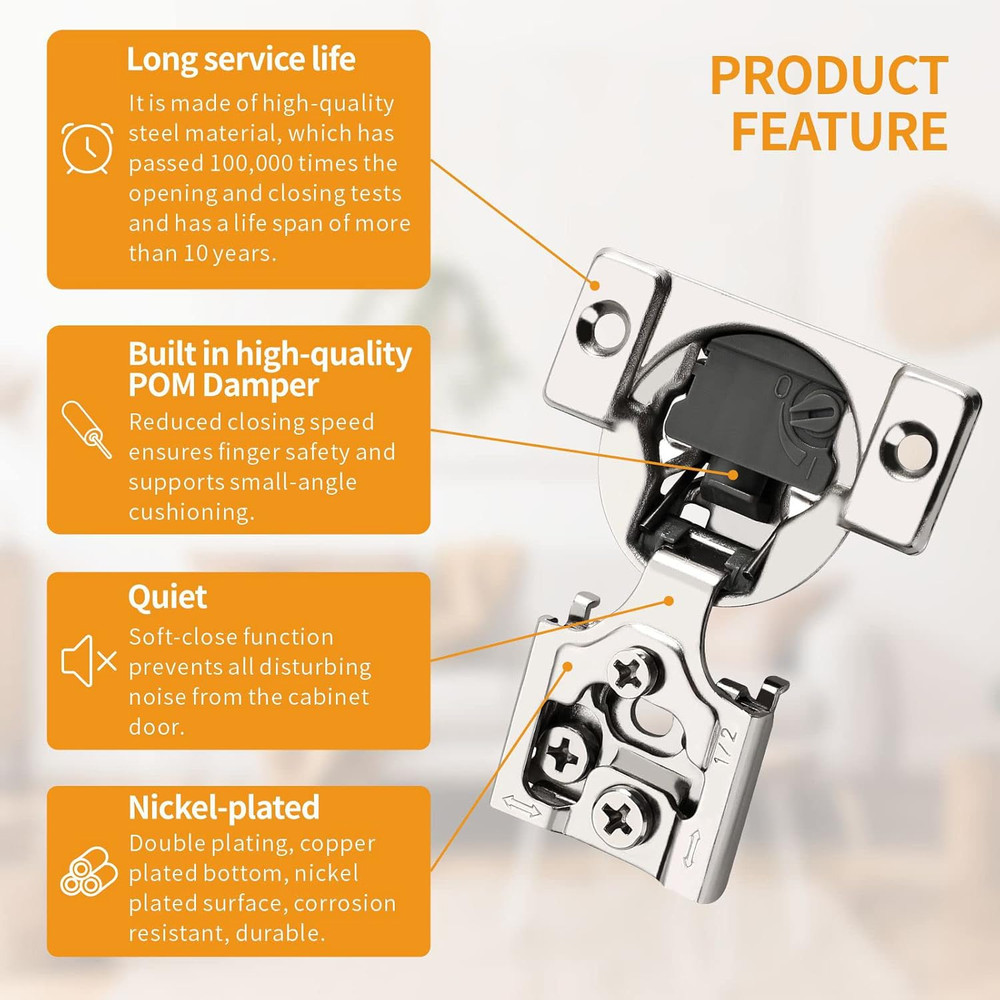 50 Pack 1/2" Overlay 4D Soft Close Concealed Hinges for Face Frame Door, Adjusta