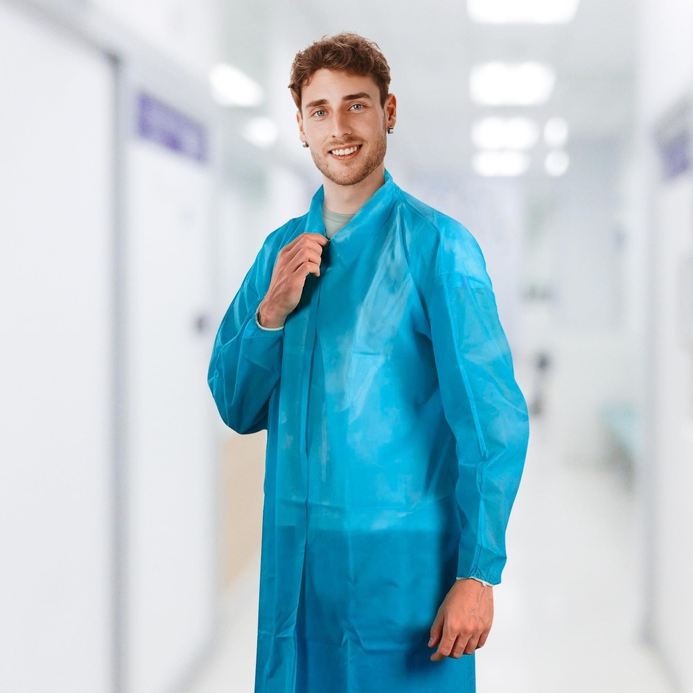 50-Pack XL Blue Disposable Lab Coats, Polypropylene with Hook & Loop