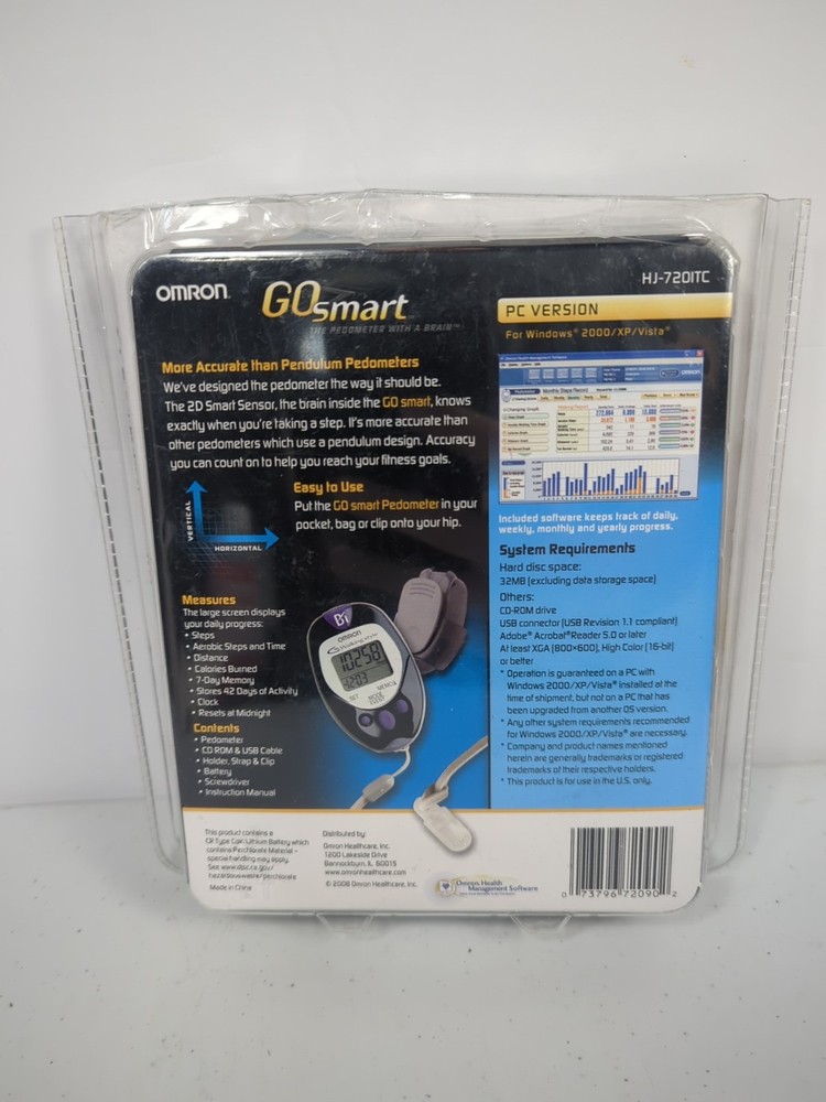 Omron GO smart Dual-Axis Pocket Pedometer w/ Advanced 2D Sensor Tech. PC Version