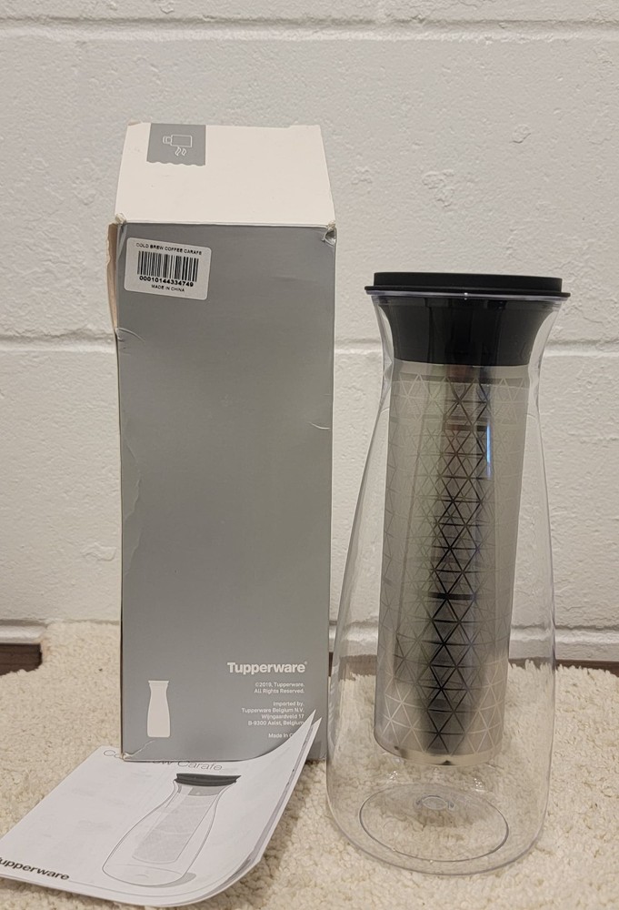Tupperware Cold Brew Carafe Coffee Maker Removable Filter Clear Plastic Steel