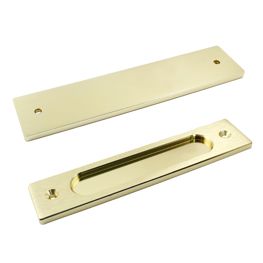 Kyuionty 2Pcs 7 Inch Flush Pull, Rectangular Finger 2 Pcs, Brushed Gold