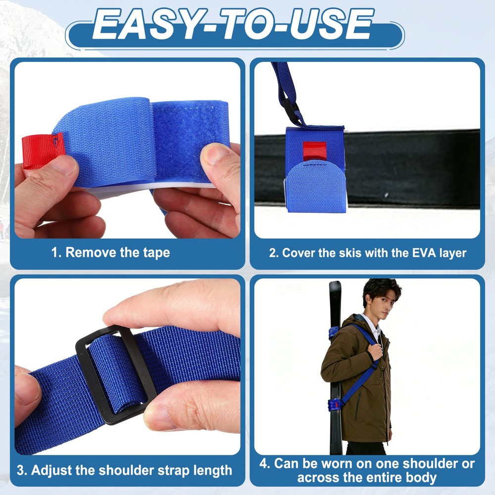 Ski Strap, Adjustable Ski Carrier Shoulder Straps,2Pcs& Blue & 48.4"