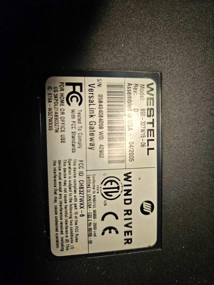 Westell Wifi Router Model 327w