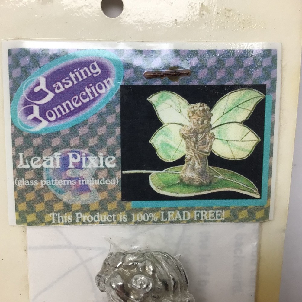 Vintage Casting Connection Leaf Pixie Pewter Figurine with Stained Glass Pattern