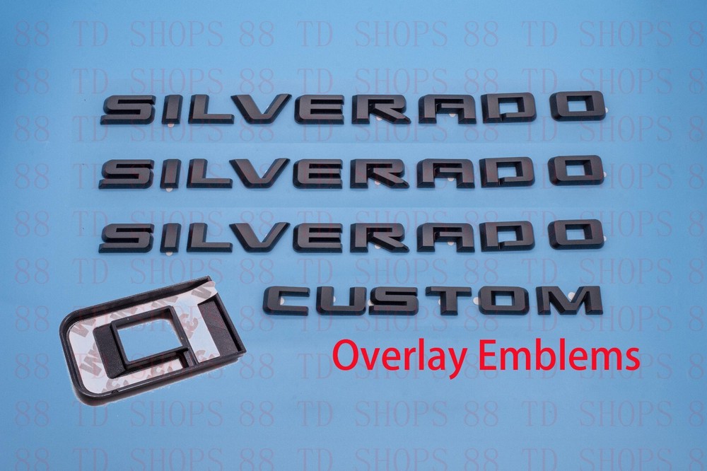 4pcs 2019-2024 Silverado Custom Overlay Emblems Nameplate Badges (Matte Black)