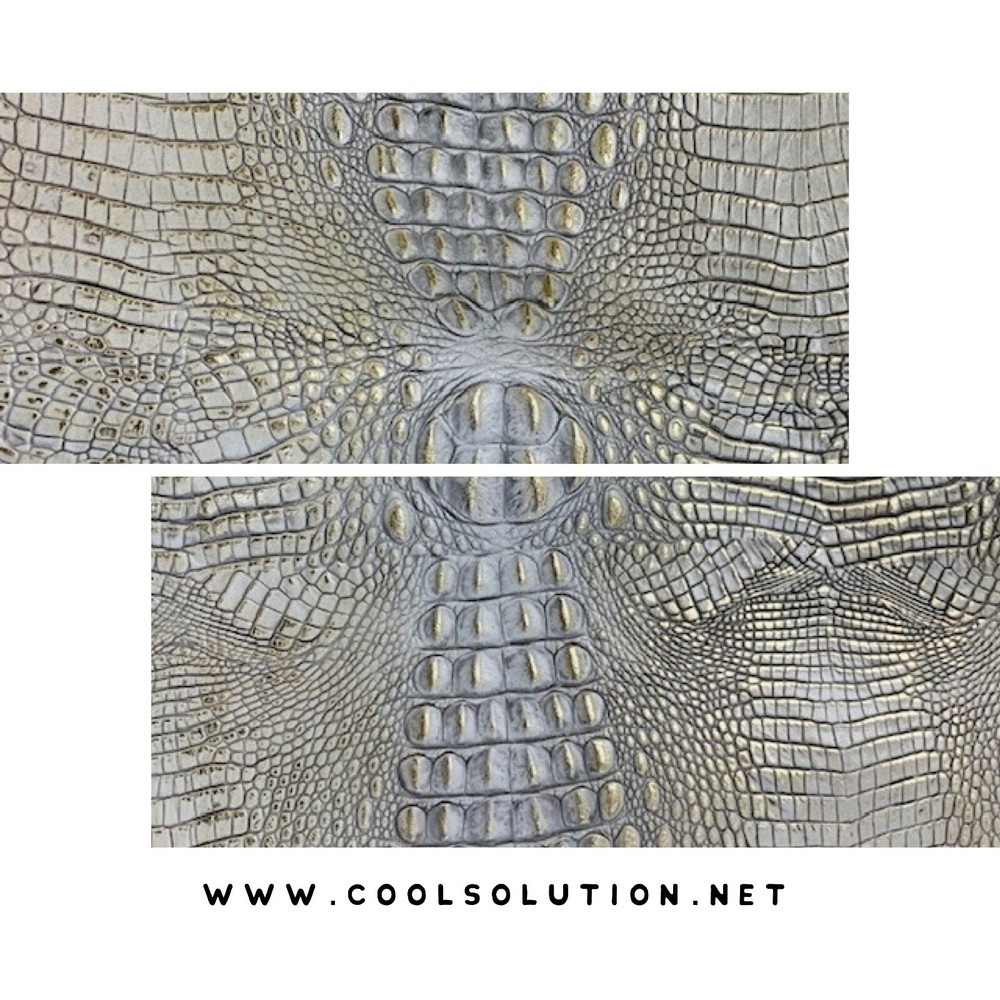 Embossed Leather Sheets Crocodile White and Gold, Custom Cuts for Crafters