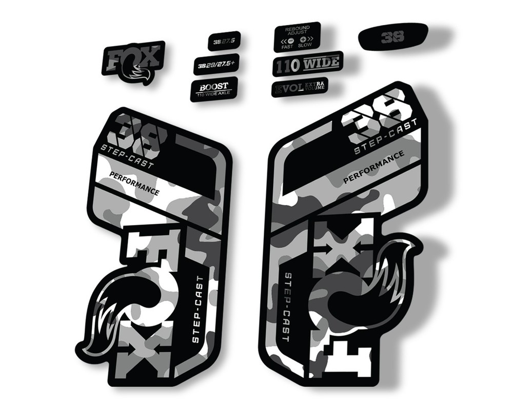 FOX 38 Step Cast SC 2021 Performance Fork Decals Suspension Sticker White Camo
