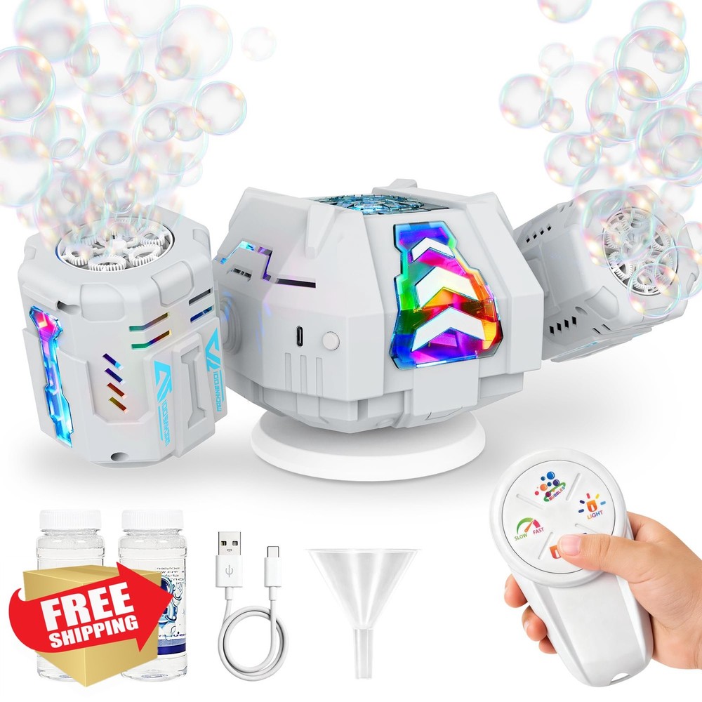 cossy Rechargeable Bubble Machine, Auto Rotation, RGB Lights, White