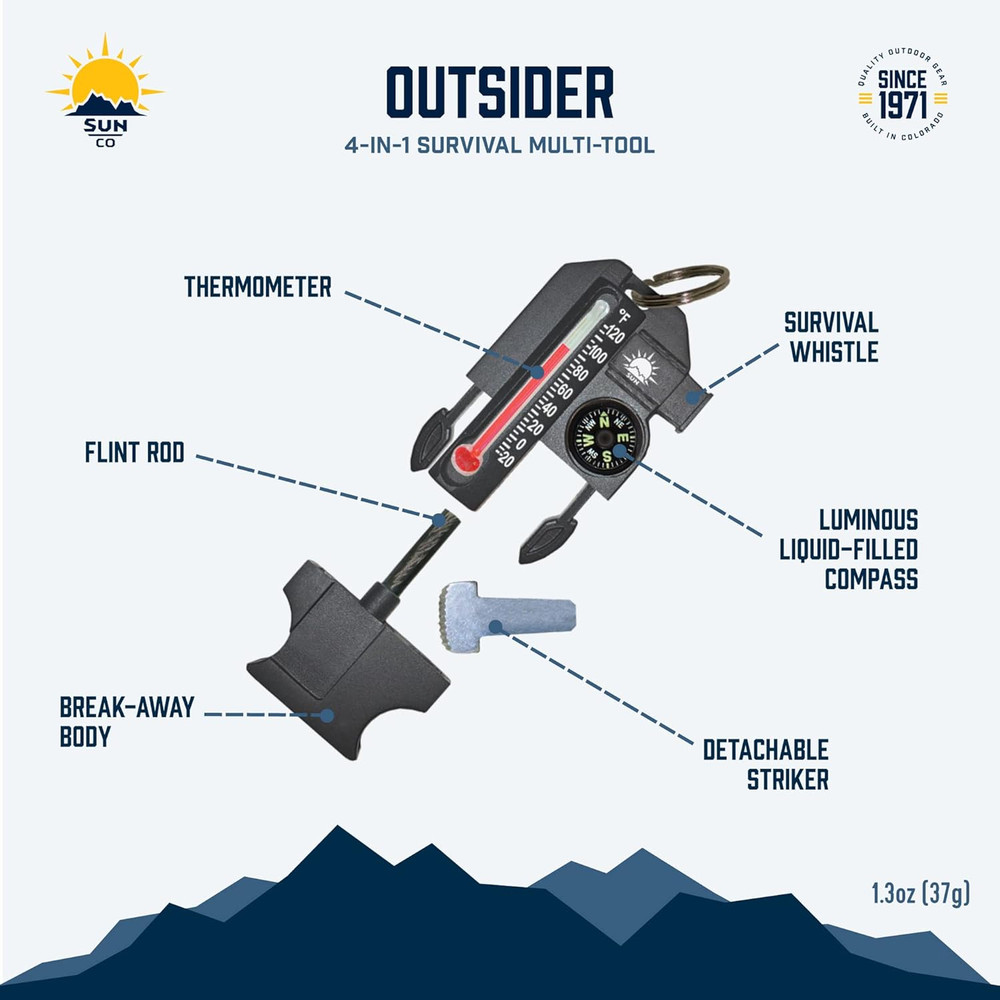 Outsider - 4-In-1 Survival Multi-Tool | Compass, Thermometer, Whistle, and Fire
