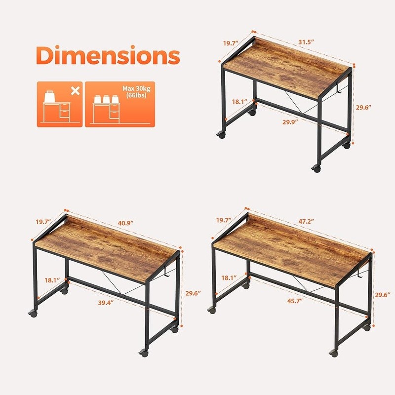 Portable Rolling Computer Desk W/ Wheels Space Saving Design Easy Assembly New